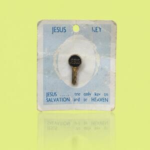 Vintage "Jesus Key" Enamel Pin New on Original Card Religious Salvation Jewelry